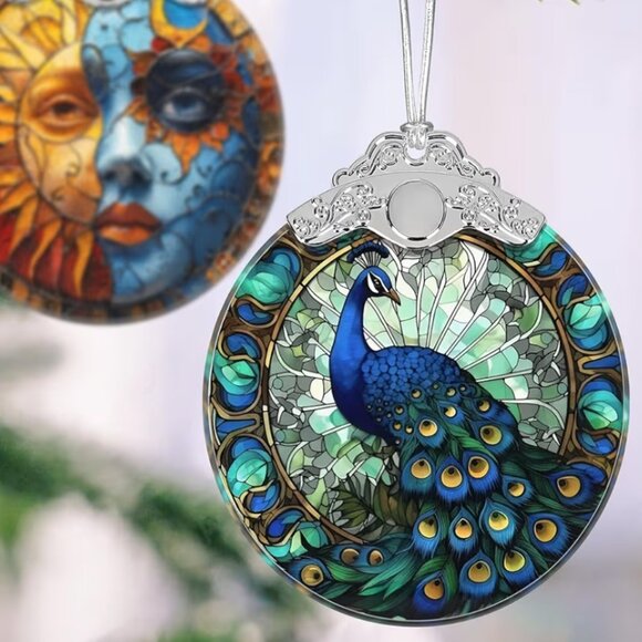 Peacock Ornament Stained Glass Hanging Decor Holiday-Sun Catcher-Christmas - Picture 3 of 7